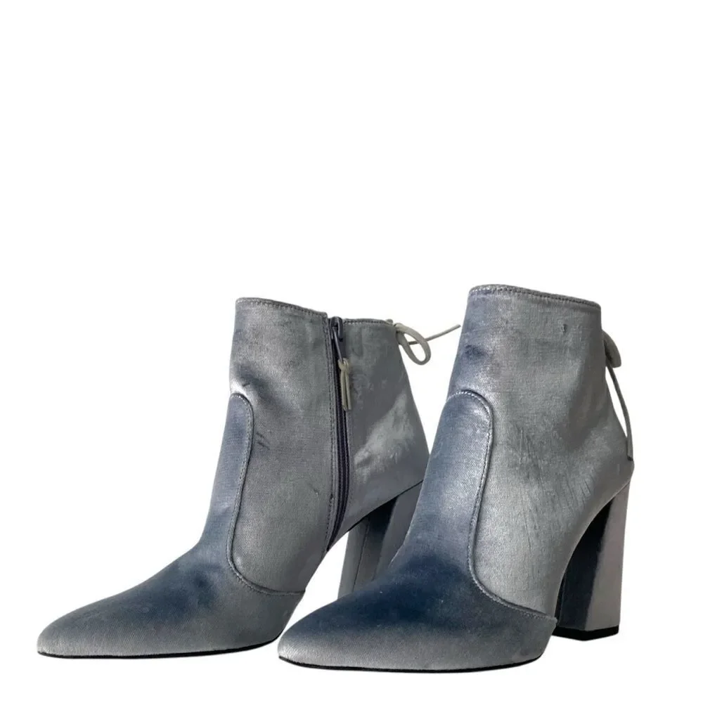 Stuart Weitzman Grandy Silver Bluish Steel Pane Velvet Ankle Boots Size 6.5M